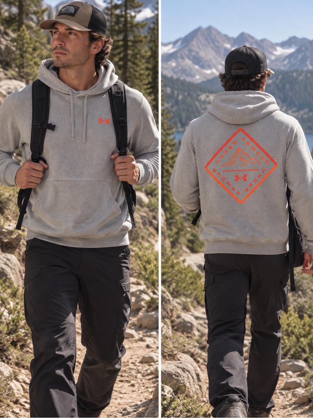 Under Armour Gray Hoodie with Coral Logo